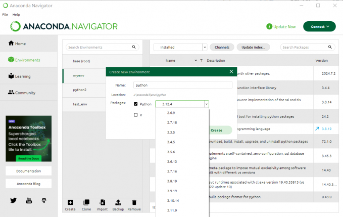 Anaconda Navigator创建环境
