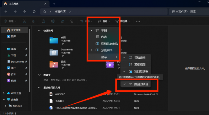 勾选隐藏项目