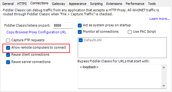 Fiddler中设置系统代理