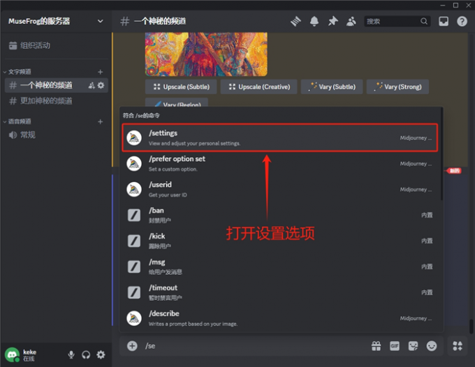 打开Midjourney设置选项