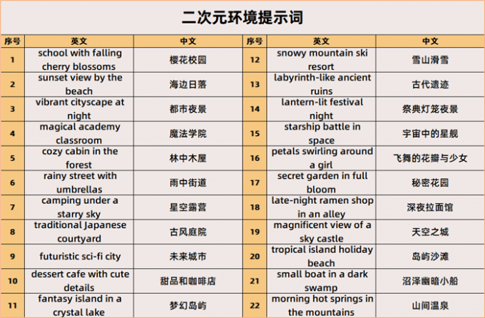 二次元环境提示词
