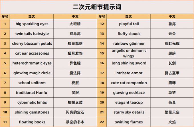 二次元细节提示词