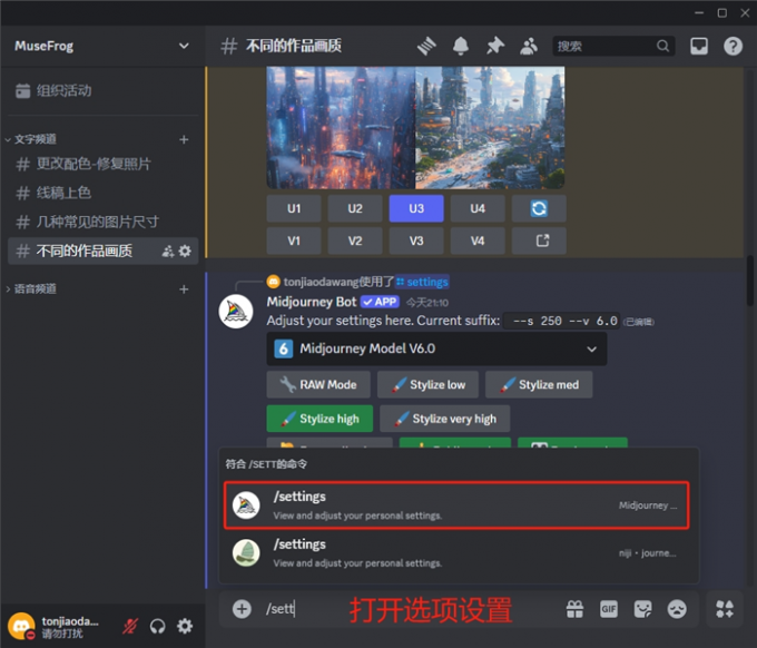 打开选项设置页面