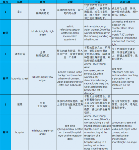 三个分镜内容和翻译