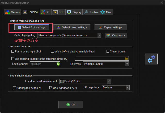 default font setting设置字体