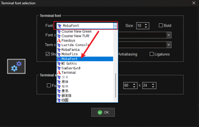 mobaxterm设置mobaFanta字体