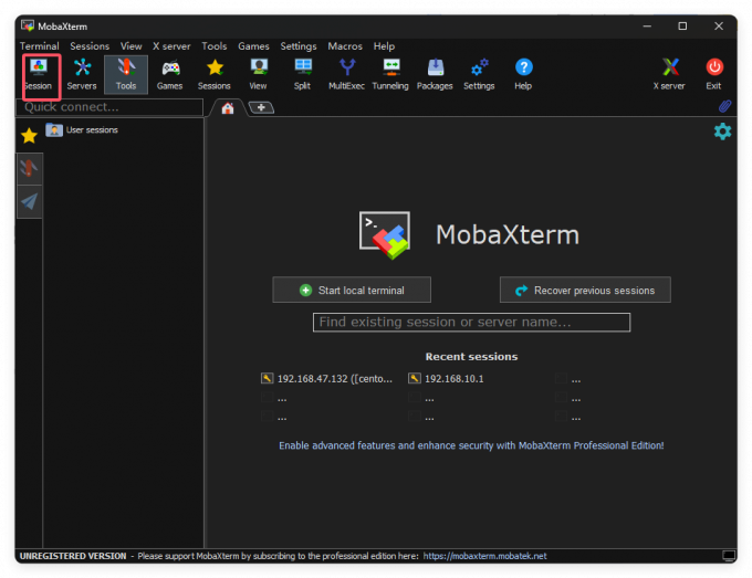 MobaXterm打开Session设置界面