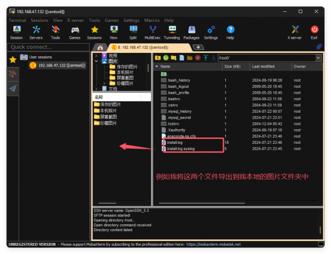 使用MobaXterm导出文件