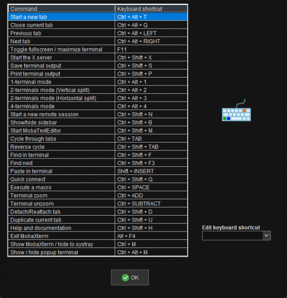 MobaXterm查看软件默认的快捷键