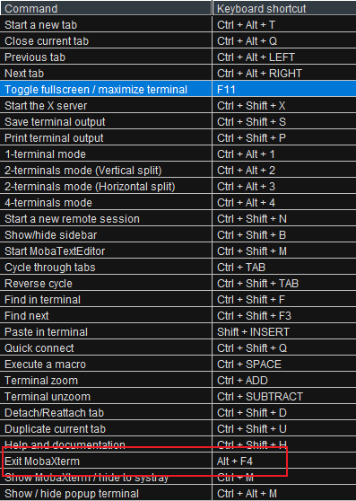 演示Exit MobaXterm的快捷键