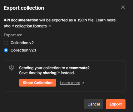 导出共享collection