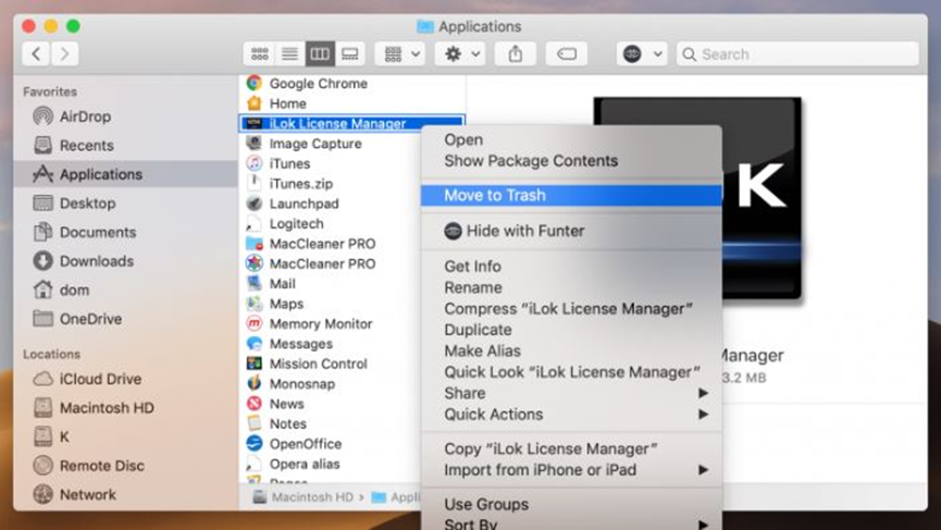 删除 iLok License Manager 应用程序