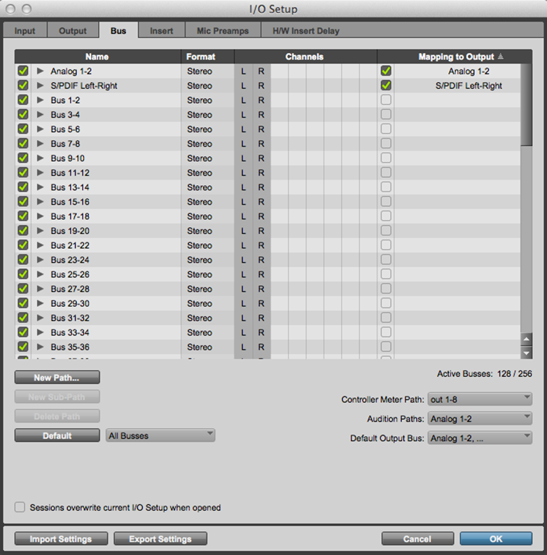 单击 “Default” 以默认“Insternal Software Busses的 I/O 设置