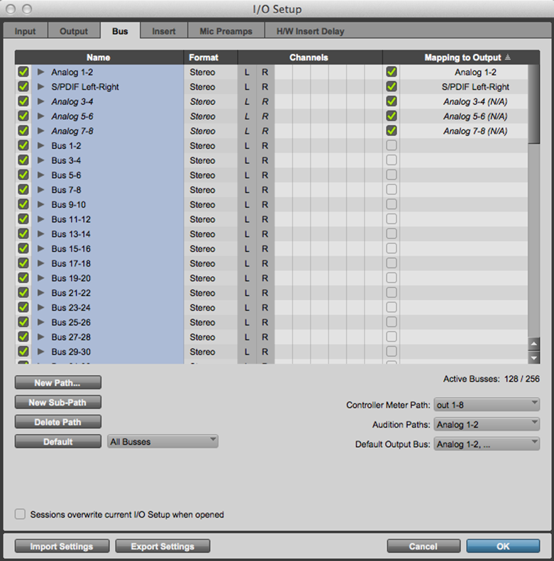 单击 “Default” 以默认“Insternal Software Busses的 I/O 设置