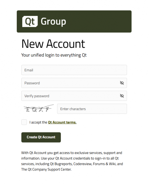 注册Qt账户