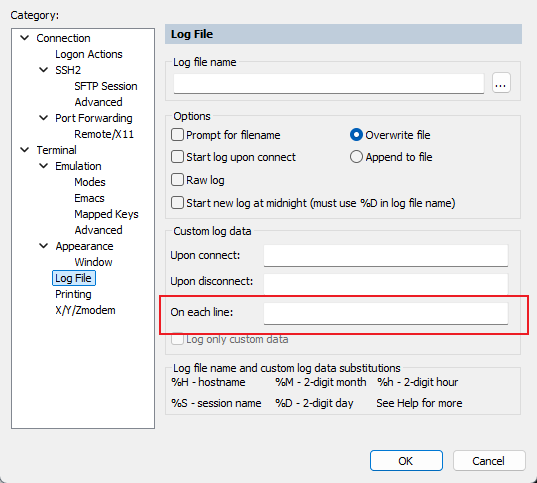 配置日志中每一行显示时间戳