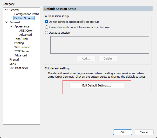 Edit Default Settings