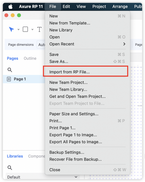 Axure RP软件界面文件导入位置示例