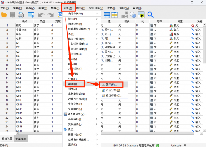 在分析界面中点击进入因子分析界面