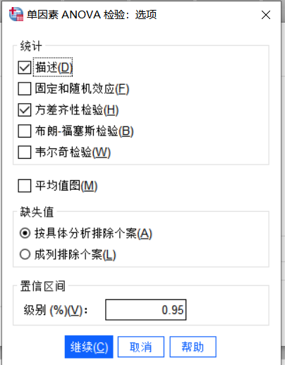 单因素ANOVA检验:选项