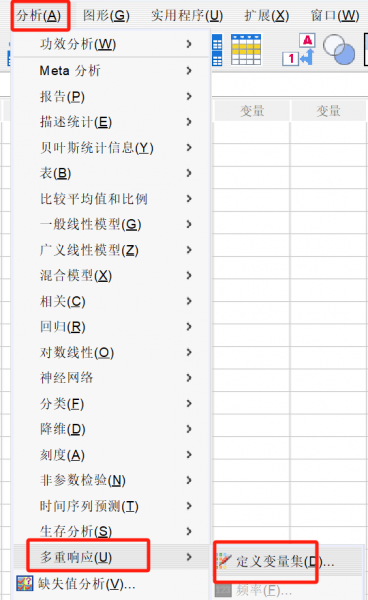 选择定义变量集选项