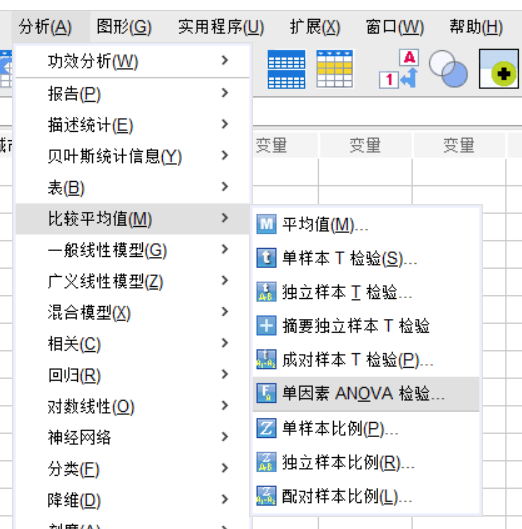 选择单因素ANOVA检验