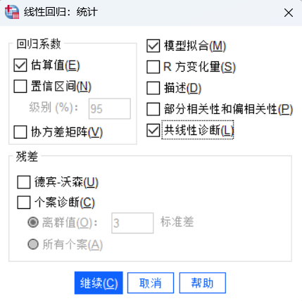 勾选共线性诊断