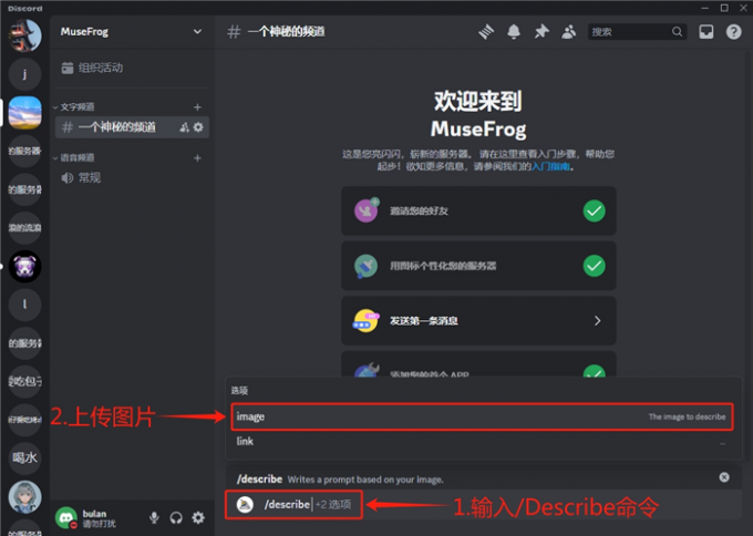 输入Describe命令并上传图片