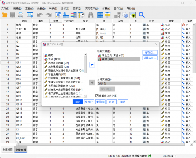 设置独立样本T检验的