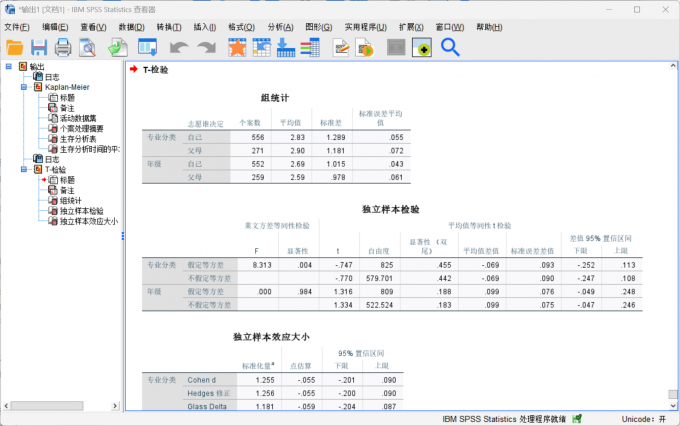 得到独立样本检验的数据结果